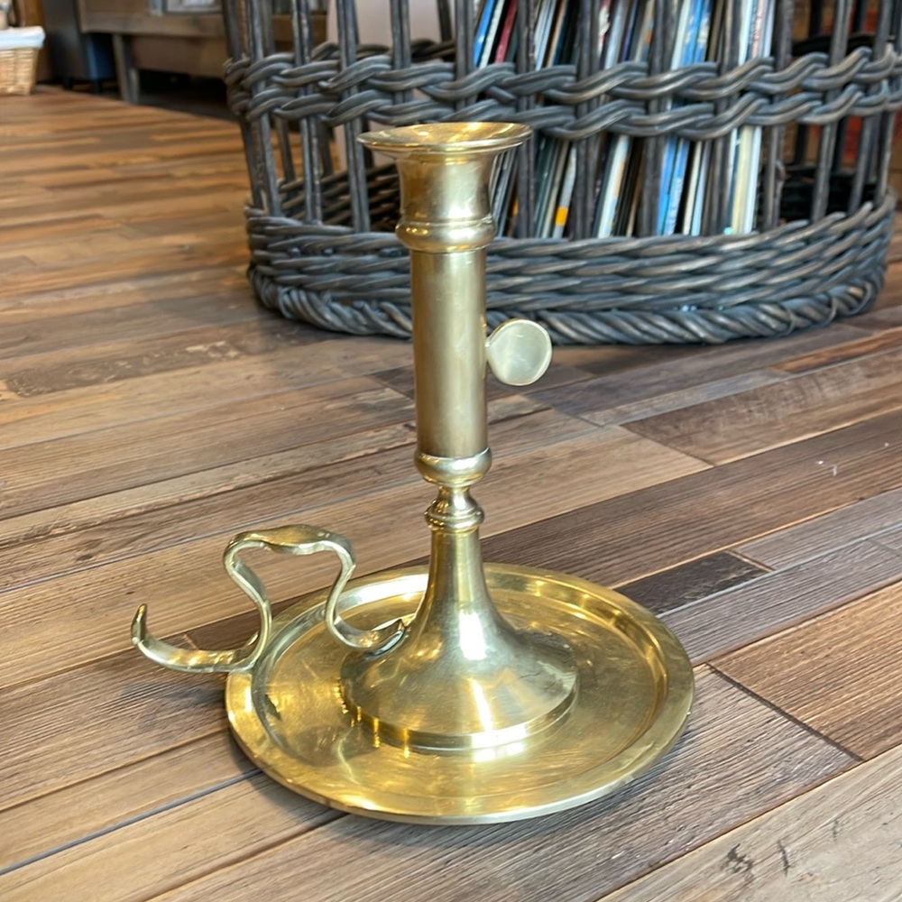 Vintage Solid Brass Chamberstick Candle Holder, Adjustable Chamberstick
